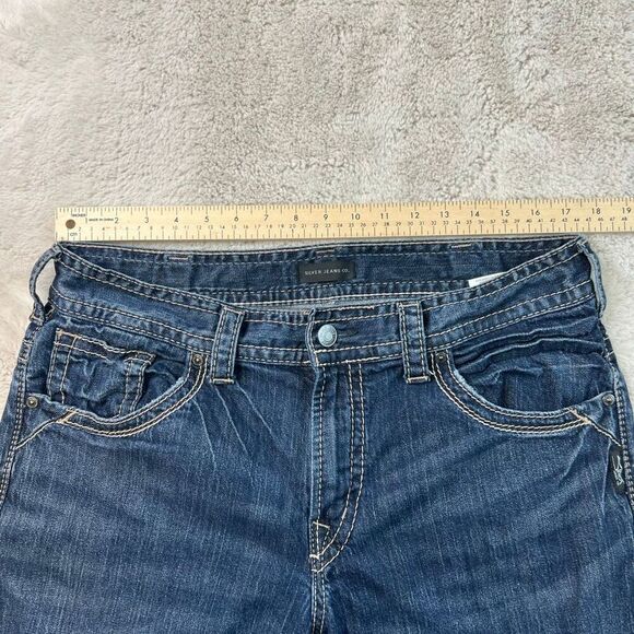 Silver Jeans Mens 34x32 Blue Gordie Loose Fit Straight Leg Faded Dark Wash Denim - Picture 5 of 11